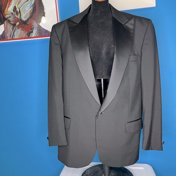Single button 100% Wool tuxedo jacket made in USA, men’s, see measurements - Picture 1 of 9